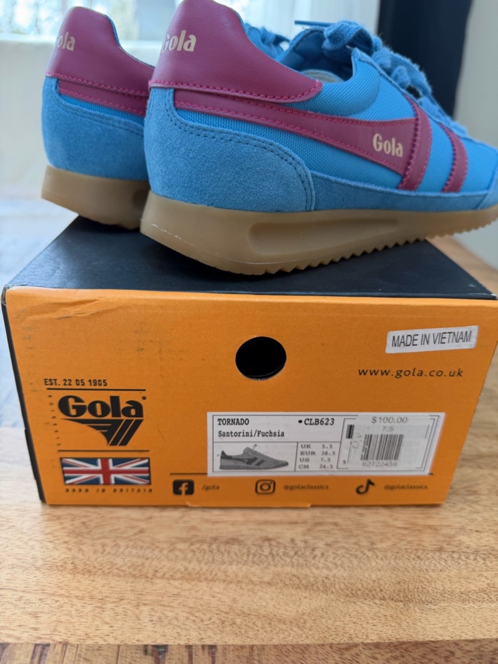 Gola Bright Blue Sneakers with Burgundy Stripes - Picture 4 of 5